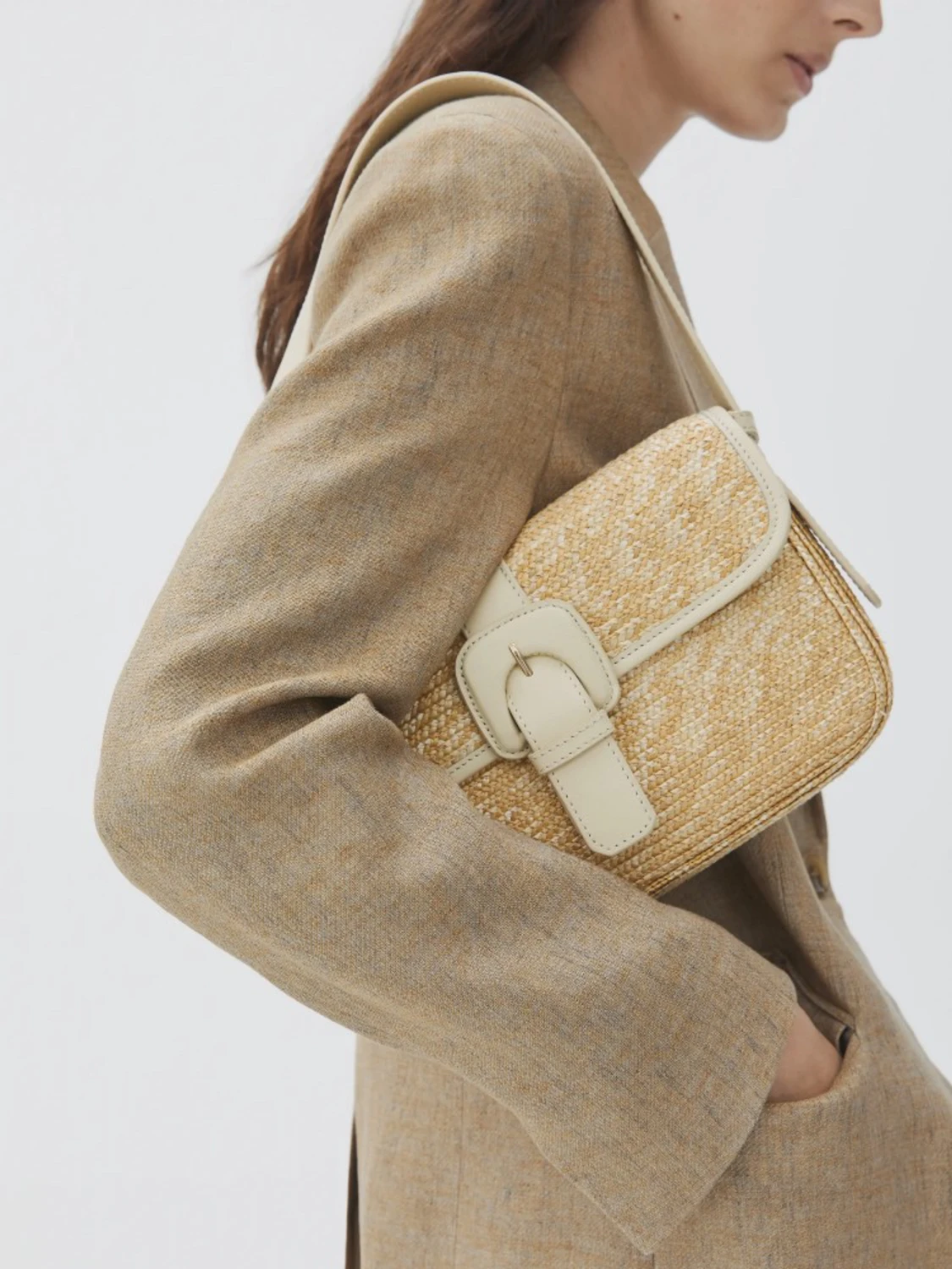 Rectangular Straw Bag Beige