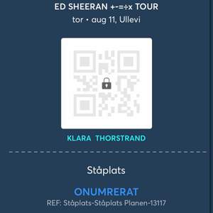 Jag och min vän säljer våra biljetter till Ed Sheerans konsert i Göteborg då vi båda har fått förhinder denna dag. Det är den 11:e augusti på Ullevi. Skriv privat för mer information! 🙏🏼 det är alltså två biljetter, en för 750 två för 1300. 
