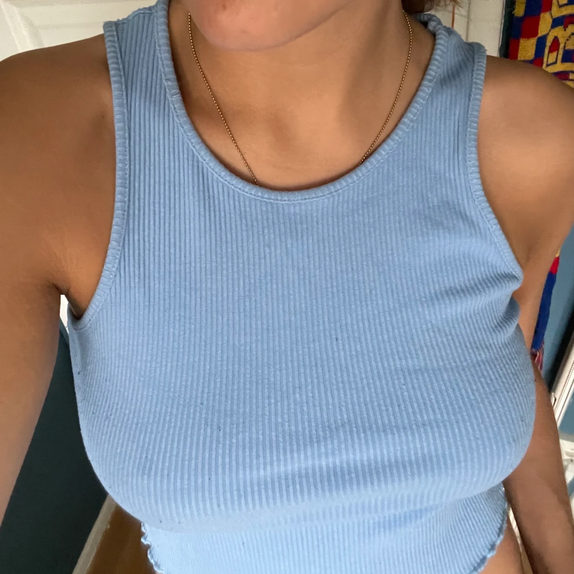 Blått ribbat linne - 90