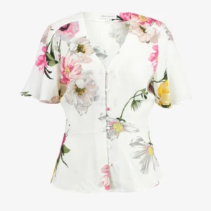 Blus med blommor - Lite Hawaiiaktig, sitter ganska ”tight” så passar nog S/M också trots det är 42 i storlek. Riktigt somrig! 