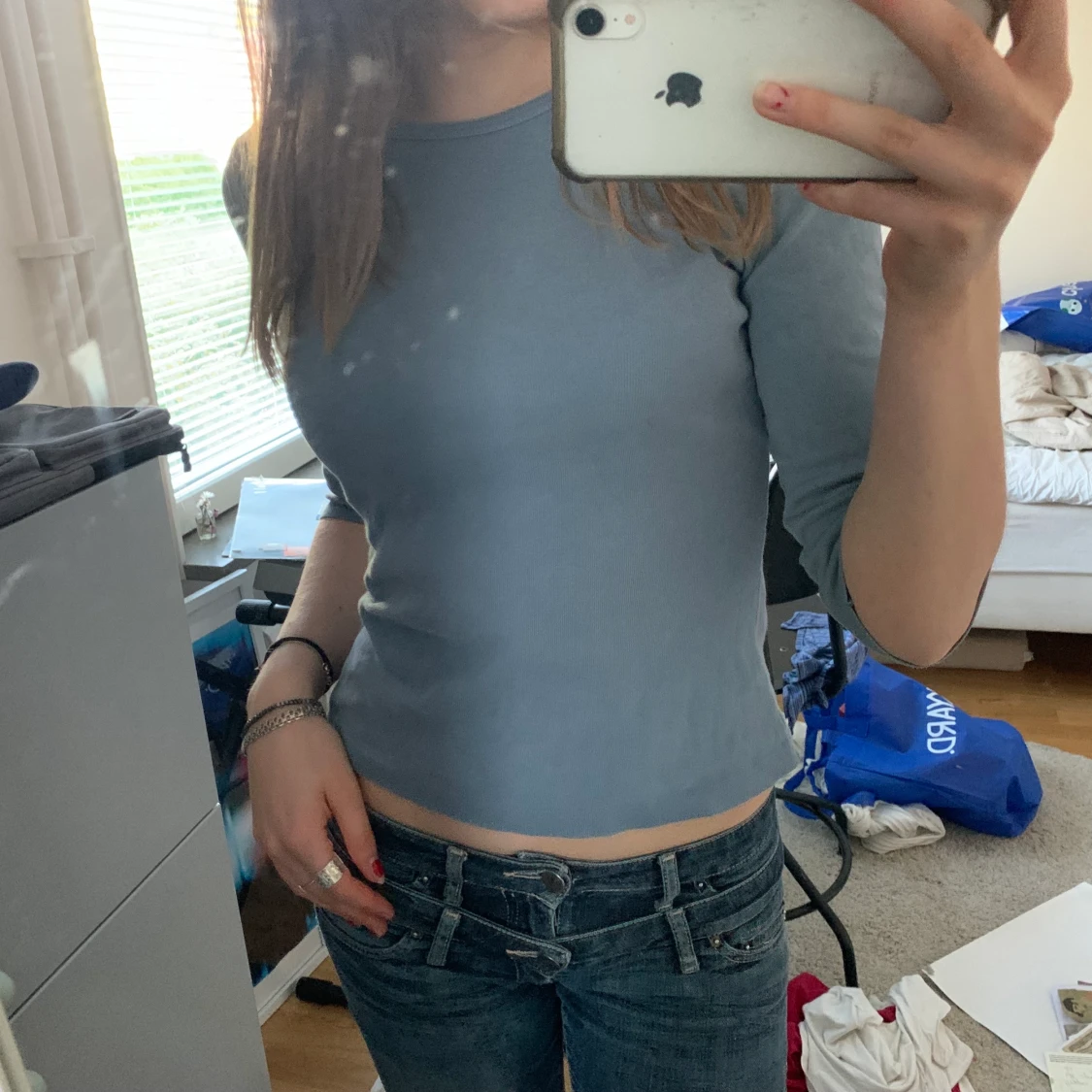 Blå långärmad  - 90