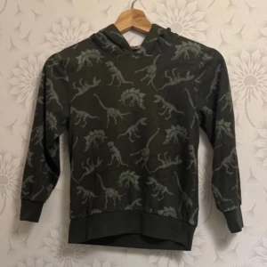 Grön hoodie med dinosauriemönster - Cool grön hoodie med dinosauriemönster. Perfekt för dinosaurieälskare! Tröjan har långa ärmar och en bekväm huva.