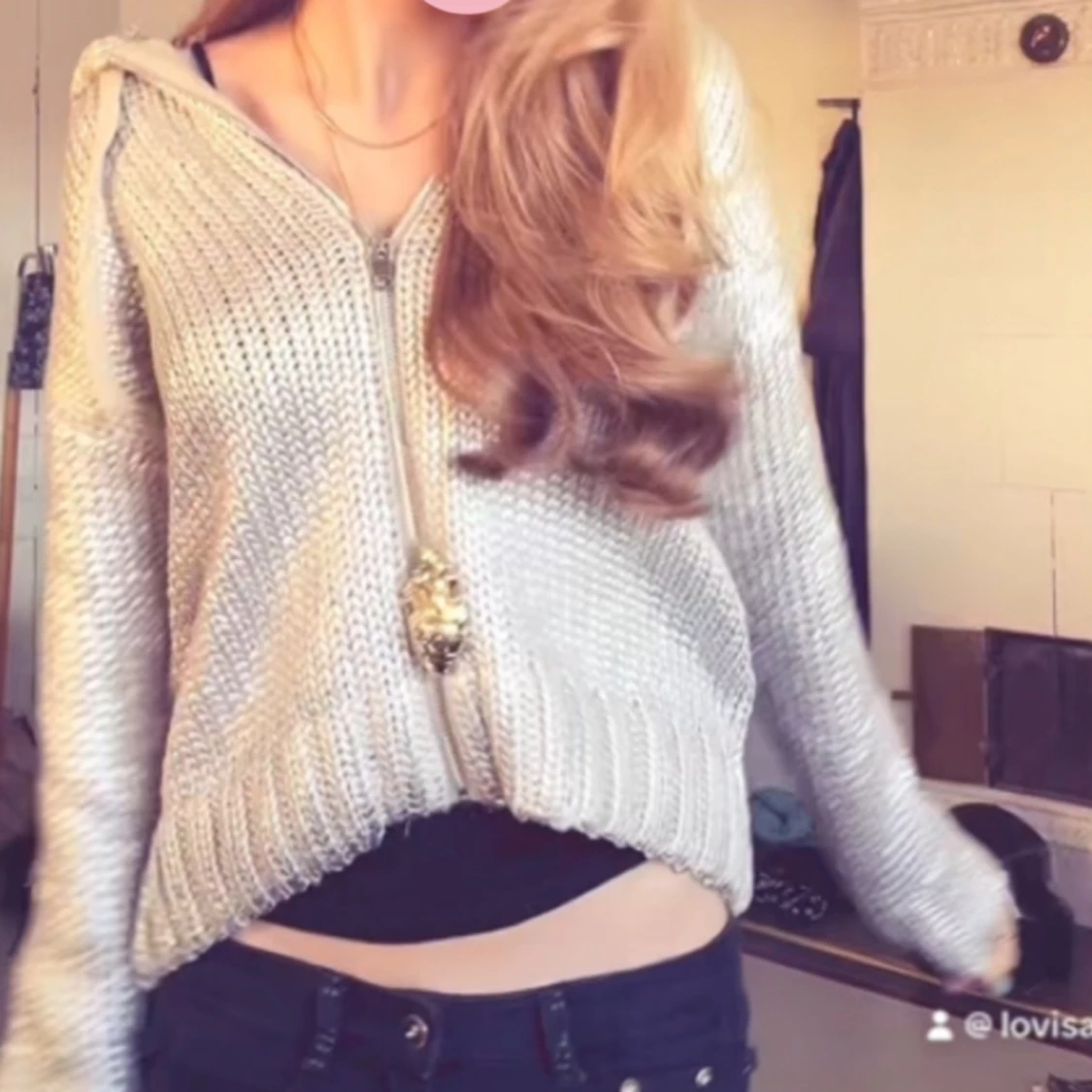 Silvrig stickad kofta - 91