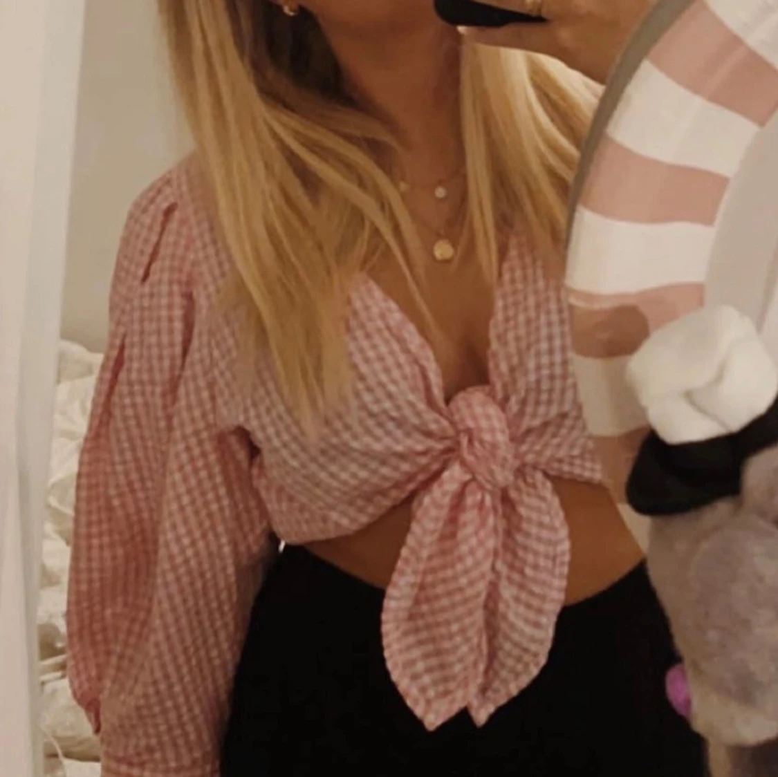 Rosa rutig knytblus💕 - 91