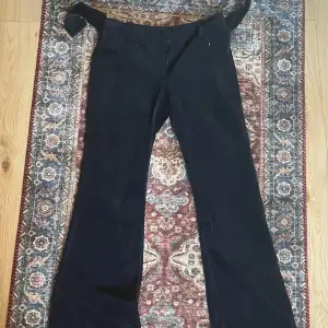 Jättefina bootcut byxor i manchesterliknande tyg. Inga defekter. Ett svart band man kan knyta bakåt eller framåt, men som utan problem hade gått att klippa av om man inte diggar. Frågor? Hmu!🫶