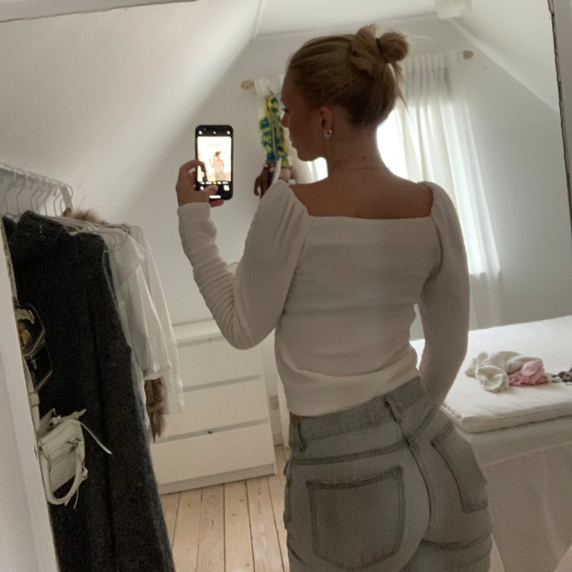 Vit topp långärmad - 90