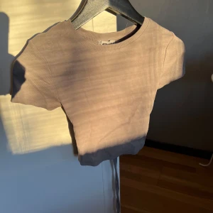 Grå ribbad topp med detalj på ryggen!  - Säljer en grå ribbad topp från  med korta ärmar och snygg snörning i ryggen. Perfekt för en stilren och trendig look. Passar bra till både jeans och kjol. Använd väldigt få gånger! Säljer då den inte används! Storlek M men passform som S 