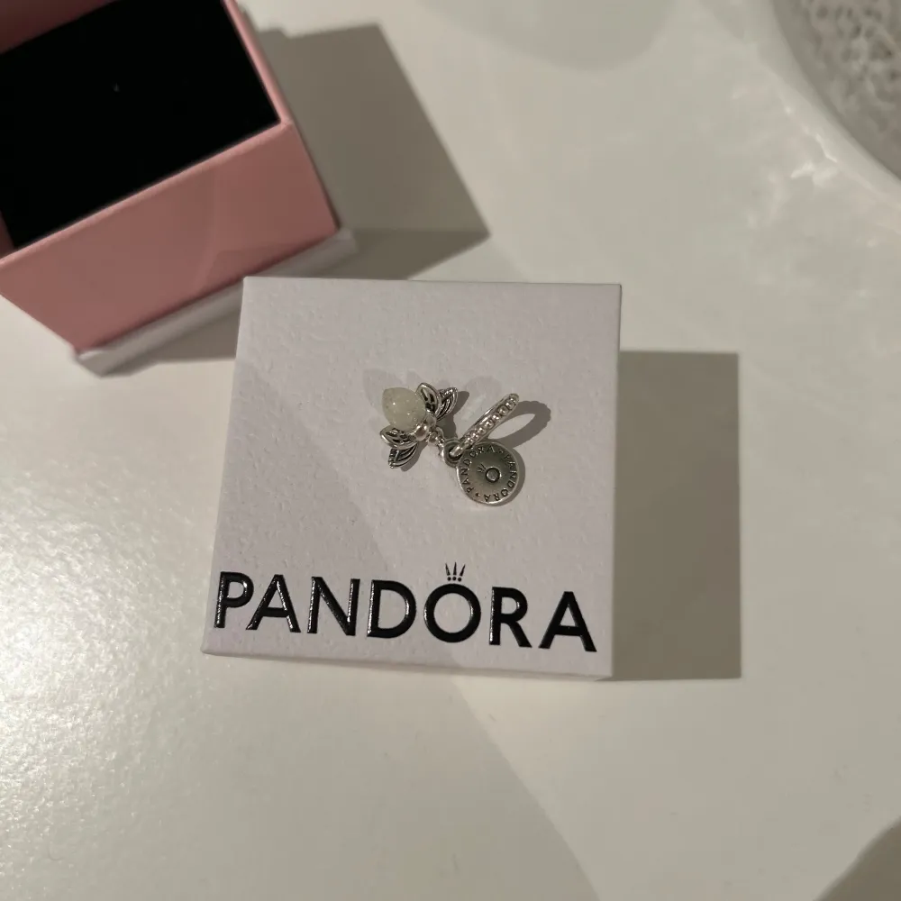 En oanvänd Pandora berlock med både påse och låda, köpt för 799🫶🏻. Accessoarer.