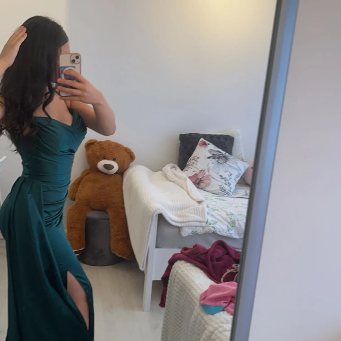 Grön långklänning med slits - 90