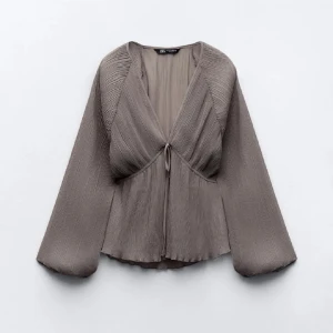 Brun blus zara  - Säljer denna super söta lite genomskinlig trendiga blusen från zara som nu har utgått ur sortimentet, storlek L men passar mig som har s/m 💕