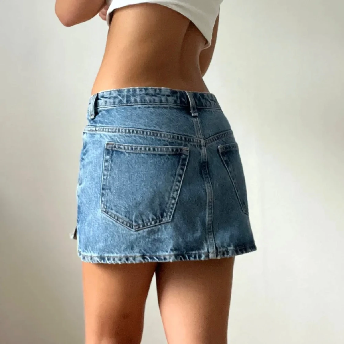 Blå långmidjad jeanskjol - 1