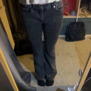 Gråa bootcut jeans - Snygga gråa bootcut jeans med låg midja. Perfekta för en stilren look och passar till många olika outfits. Inga tecken på användning, använd fåtal gånger. Skriv för mer information 💕