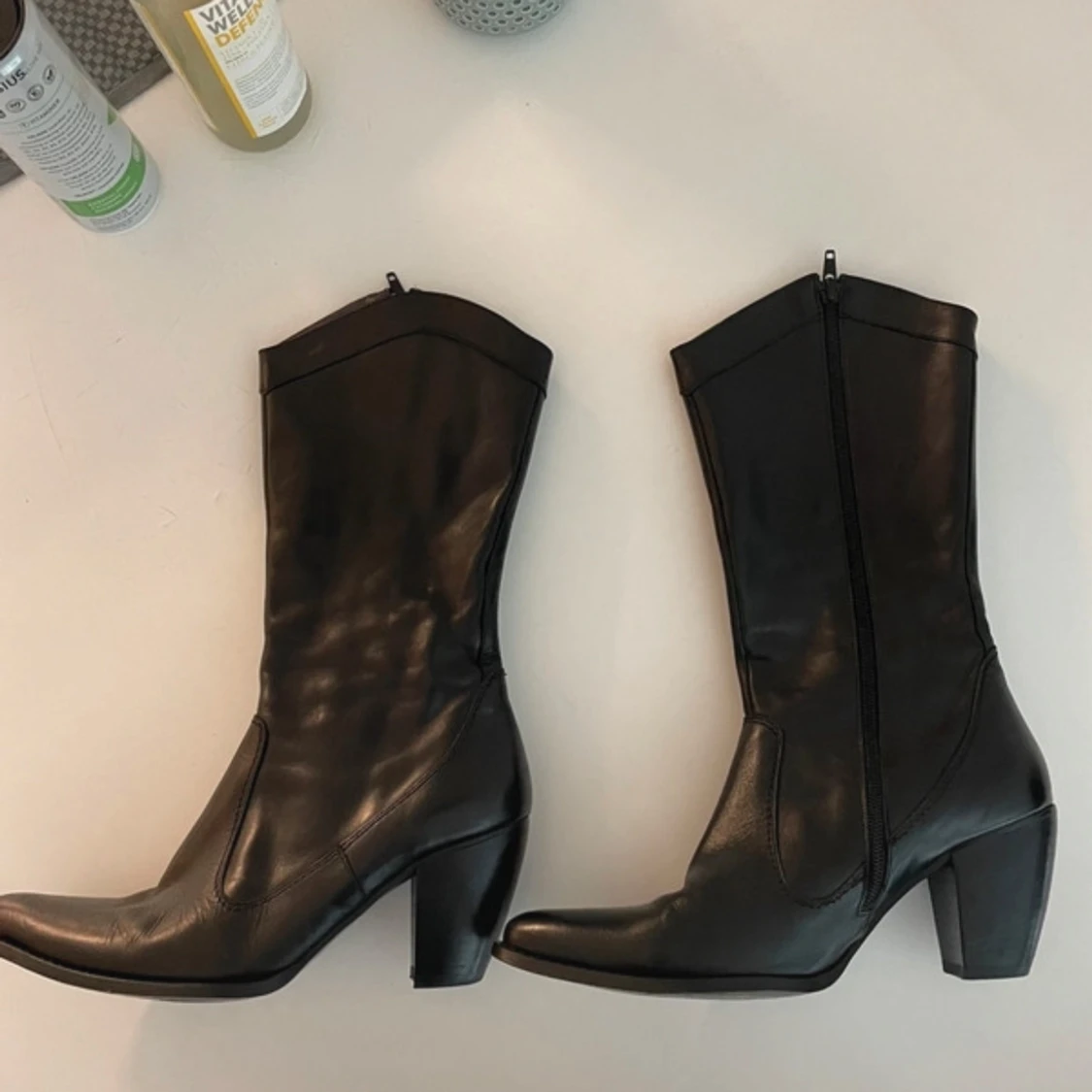 Läder boots med klack - 90