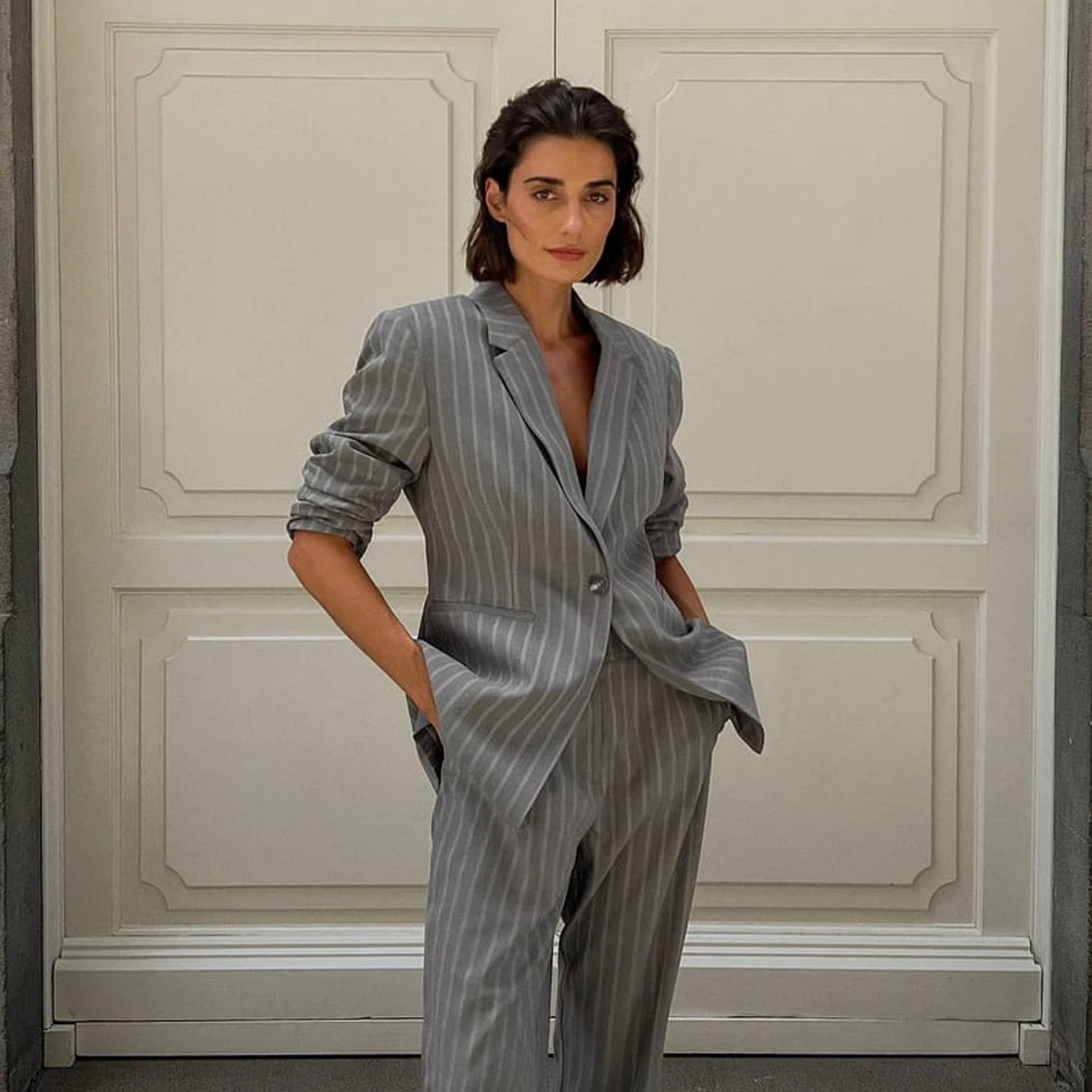 Grå randig kavaj - 91