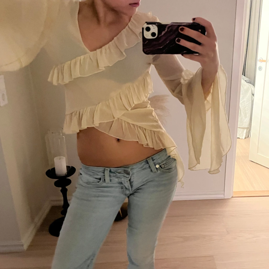 Beige volangblus - 90