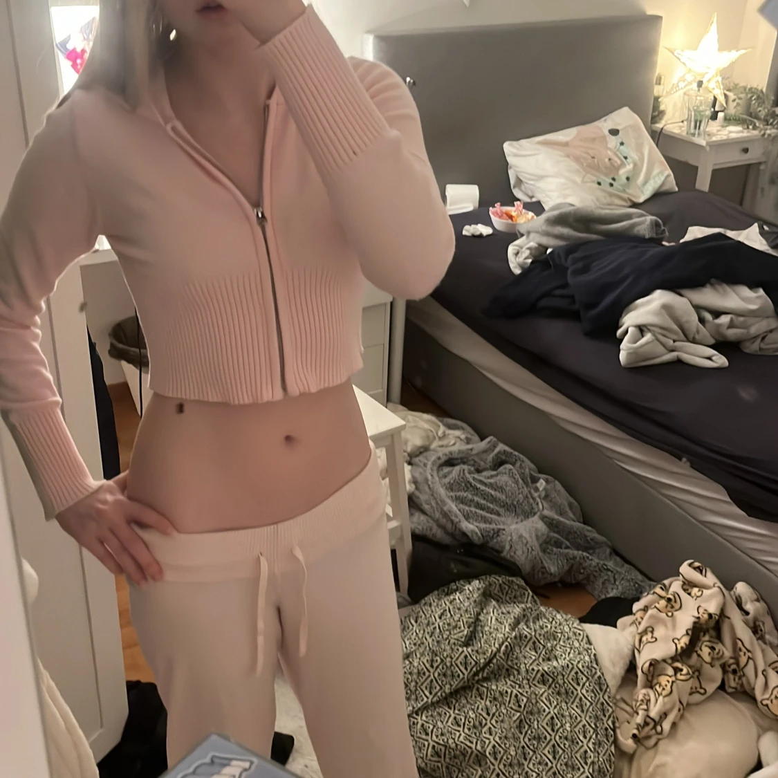 Rosa croppad hoodie med matchande byxor - 91