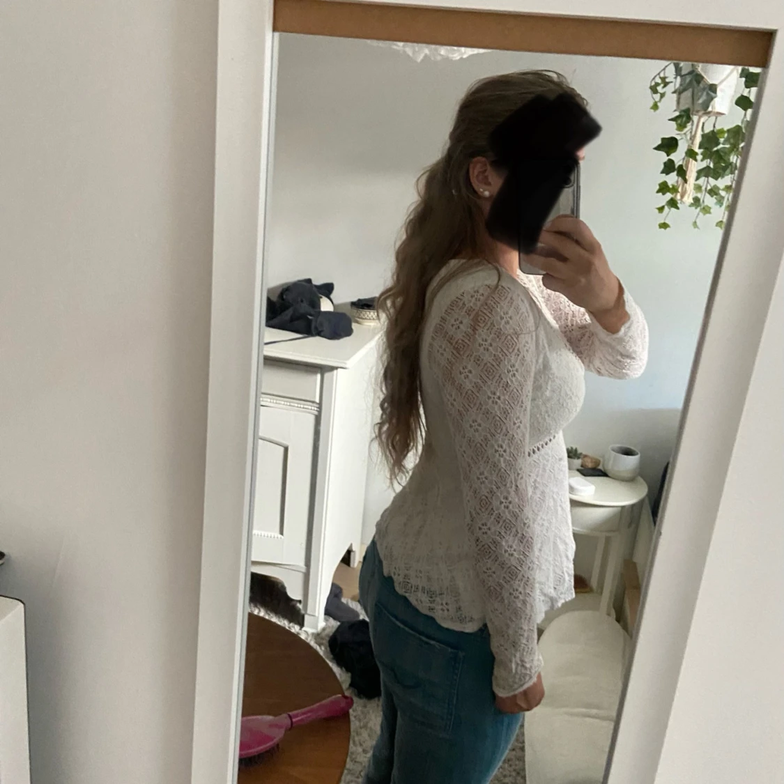 Långärmad vit spets topp - 90