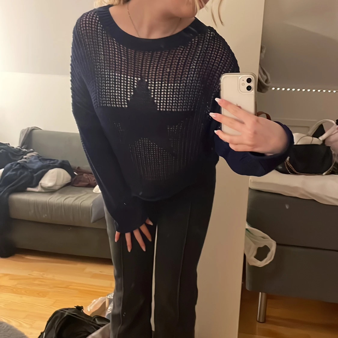 Y2k Mörkblå stickad tröja med stjärna - 2