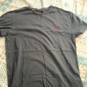 Mörkblå t-shirt från Polo Ralph Lauren - Snygg mörkblå t-shirt från Polo Ralph Lauren med röd broderad logga på bröstet. Perfekt för en stilren look. T-shirten har en klassisk passform och är kortärmad. Helt svart kameran blev bländ 