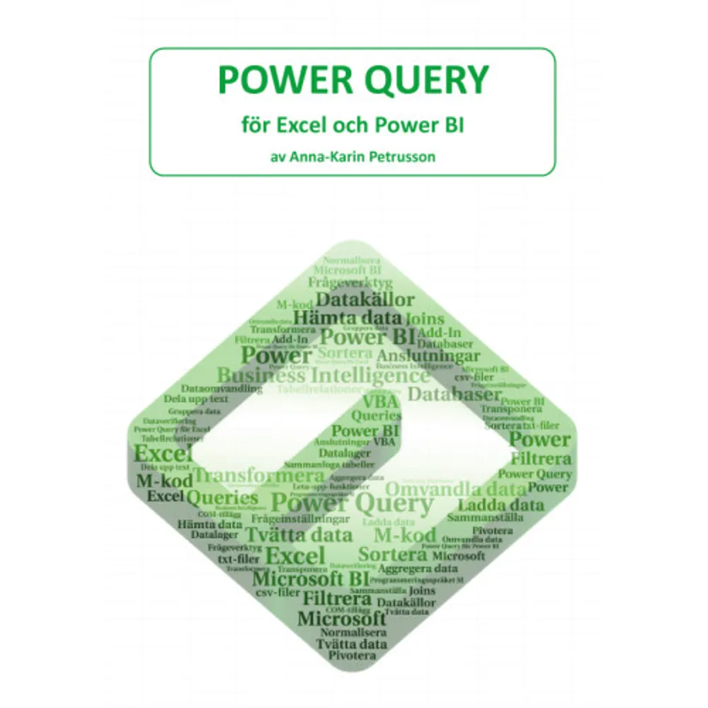 Power Query - för Excel och Power BI är en omfattande bok i hur du kan hämta, transformera/omvandla data i Excel och Power BI Desktop. Boken passar både för självstudier och som kurslitteratur. Boken innehåller många övningar med tillhörande övningsfiler och facit.  För att förklara Power Query kort; det bästa omvandlings-, städnings- och konsolideringsverktyg som Microsoft har någonsin skapat för slutanvändare!  Du lär dig hämta data olika datakällor såsom Excelfiler, textiler, databaser, webbsidor och hela mappar. Boken behandlar en rad olika sätt att automatisera omvandling av dina data. Du kan städa, dela upp, sätta ihop, vända, gruppera, formatera, konvertera, komplettera, skapa beräkningar och mycket mer för att förändra värdena innan resultatet läses in i Excel eller i Power BI Desktop.  Boken innehåller över 250 sidor i fyrfärgstryck och A4-format. Den är skriven på svenska, men även om du har en engelsk version är boken fylld med översättningar för funktioner och knappbeskrivningar.    Format Kartonnage   Omfång 260 sidor   Språk Svenska   Förlag Infocell   Utgivningsdatum 2023-02-01   Medverkande Tobias Ljung   ISBN 9789198138146  . Böcker.