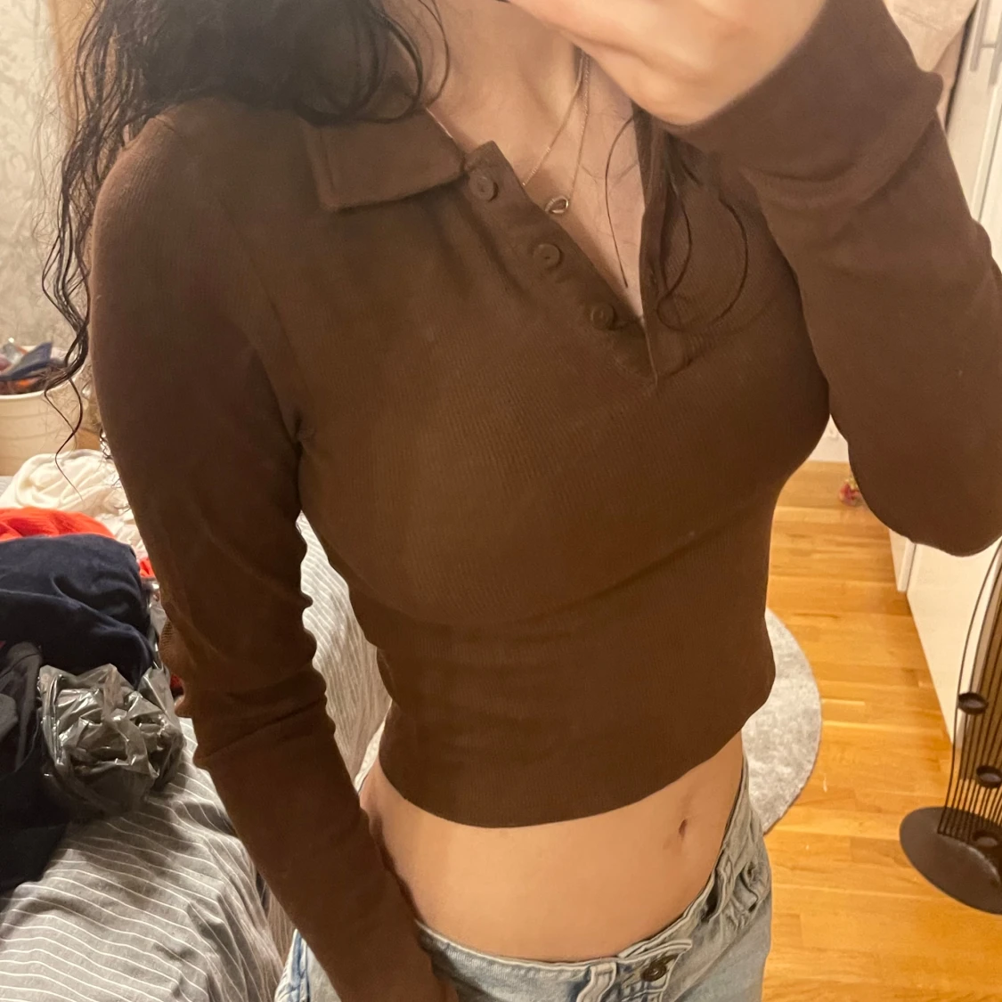 Brun croppad pikétröja från New Yorkers - 90