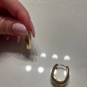 Guldiga hoops örhängen - Säljer ett par eleganta guldiga hoops. Har använt några gånger