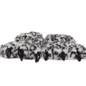 Svartvita tofflor med klor - Roliga och unika tofflor i svartvitt leopard-mönster med päls och svarta klor. Storlek: 36-40