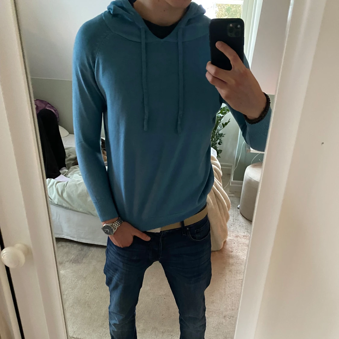 Blå hoodie i bomull - 91