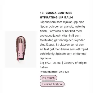 Superfin Lipbalm med tint av mocka! Endast testad på handen! Perfekt nu till vintern när återfuktning behövs! Nypris 245 och den är i Limited edition 