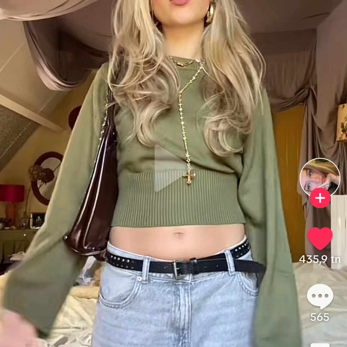 Grön stickad tröja - 90