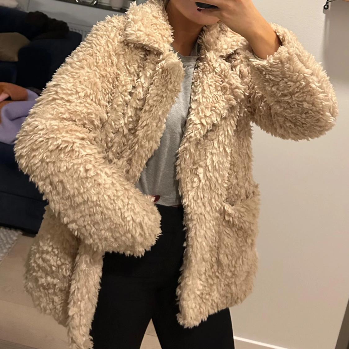 Beige teddyjacka - 90