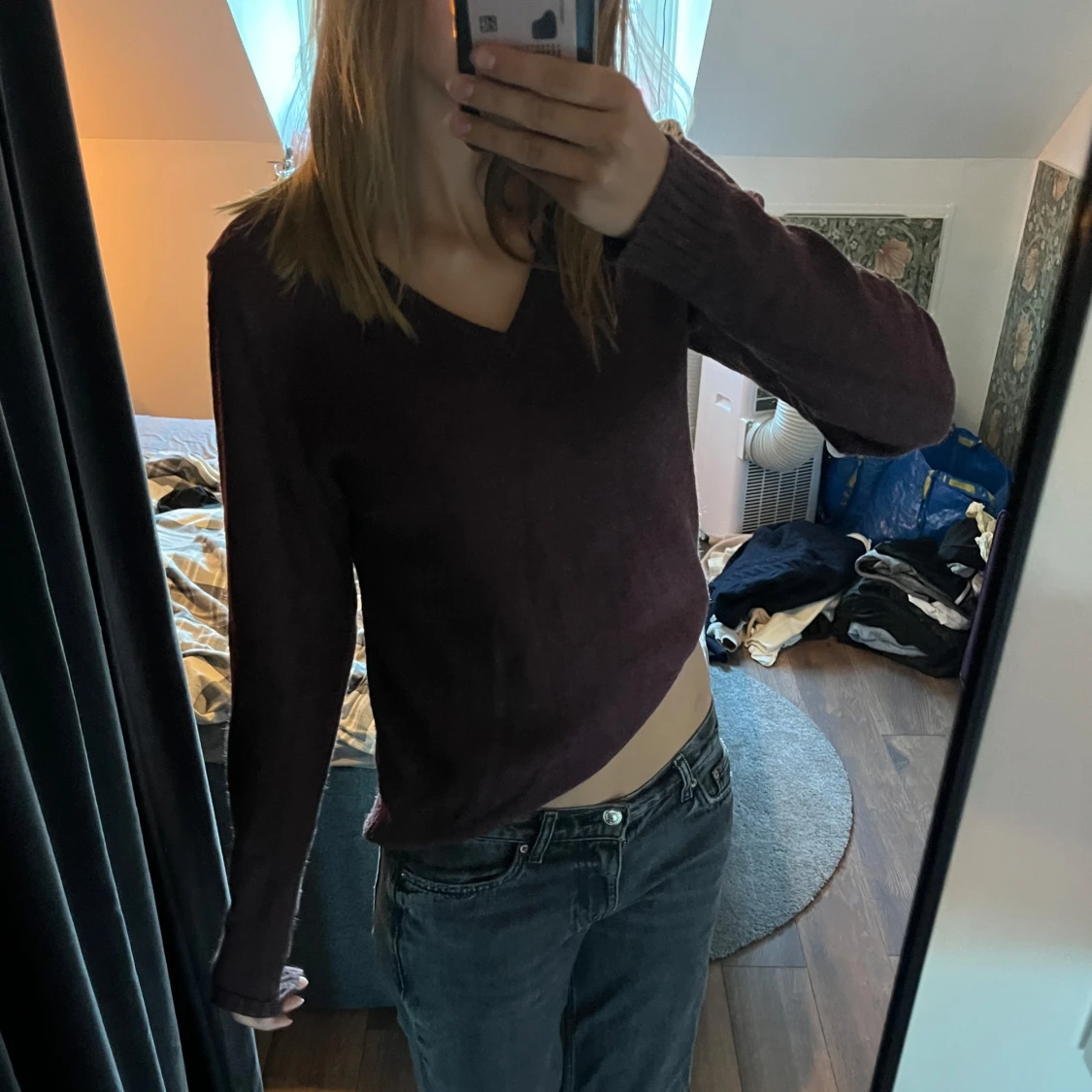 Vinröd stickad tröja  - 1