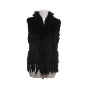 Svart pälsväst från Hollies - Säljer en snygg svart pälsväst från Hollies i storlek M. Västen är perfekt för höst och vinter och har en lyxig känsla med sitt mjuka material. Den är utan knappar och har en stilren design som passar till många olika outfits.