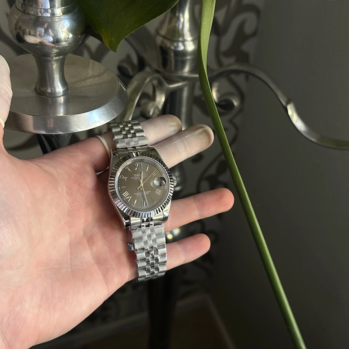 Seiko mod grey roman dial datejust