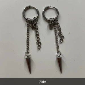 Örhängen med kedja och konformad hänge - Snygga örhängen i silverfärg med kedja och konformad hänge. Perfekta för att ge en edgy touch till din stil. De har en enkel ringdesign som gör dem lätta att bära.