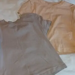 Säljer två t-shirts i beige och grå färg. Den gråa t-shirten har en liten fläck längst ner på baksidan men det är inget man tänker på! Säljer båda två för 120.