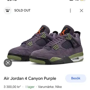 Ett par Air Jordan 4 Canyon Purple i nytt skicka använda max 3 gånger. Bekväma och trendiga. Buda gärna💕