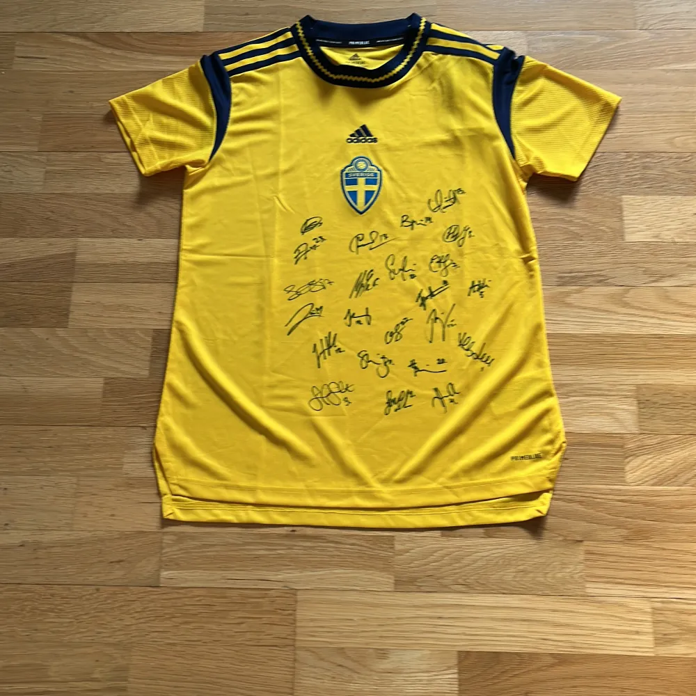 Säljer en signerad svenska dam lanslaget tröja den har alla från lanslaget autograf signerad jag van denna på en tävling den är helt  oanvänd fick den precis. T-shirts.