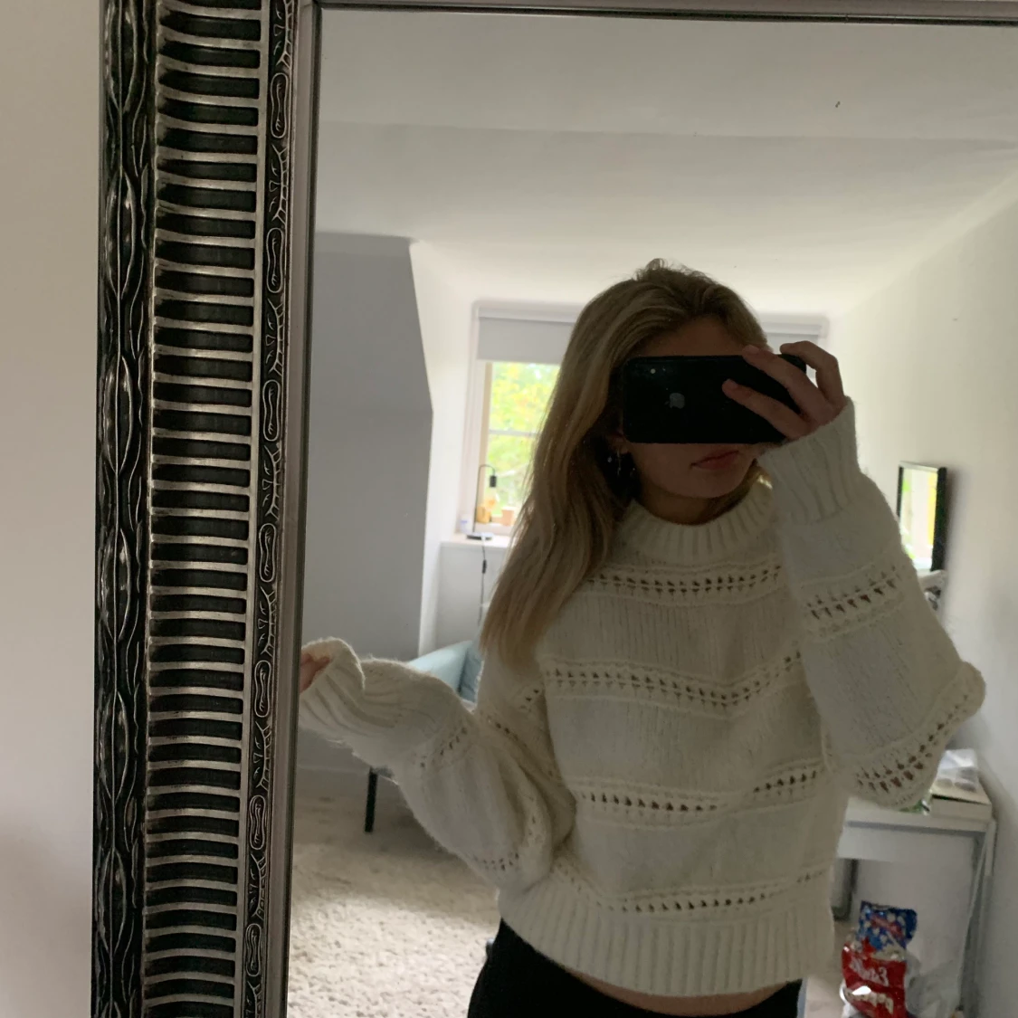 Vit stickad tröja  - 91