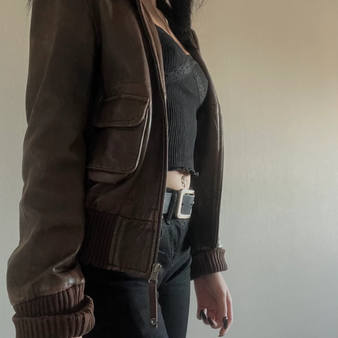 Brun läderjacka - 90