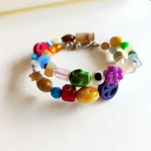 Handmade bracelet with different beads and memory wire.