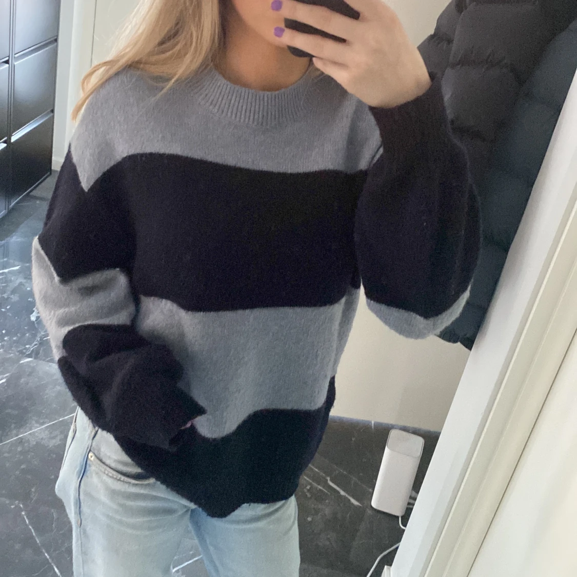 Randig stickad tröja - 90