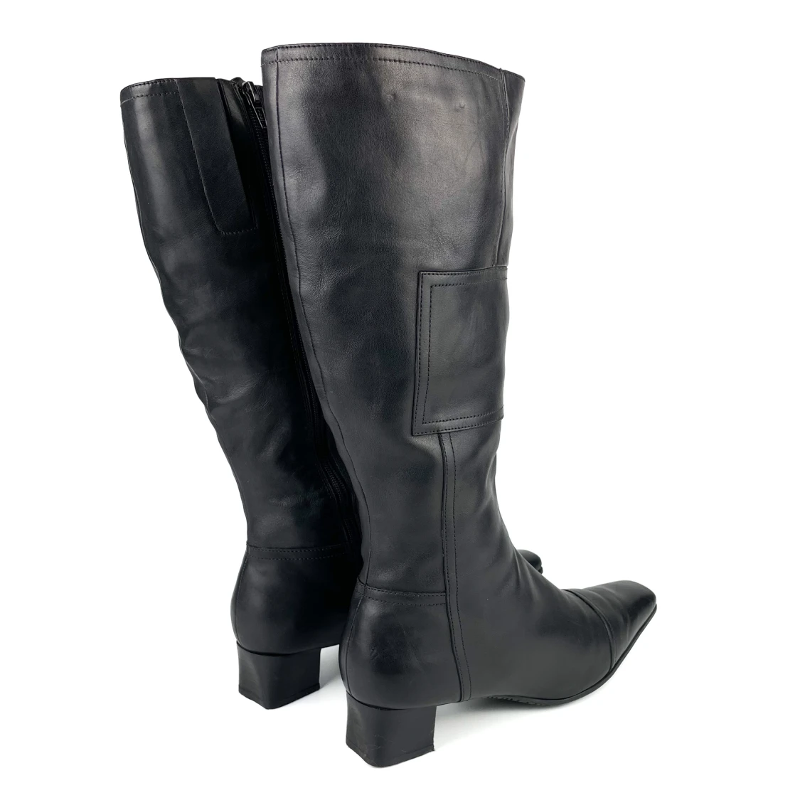 Vintage Y2K 90s 00s ECCO real leather narrow square toe block heel knee high boots in black size 41 EU - 90