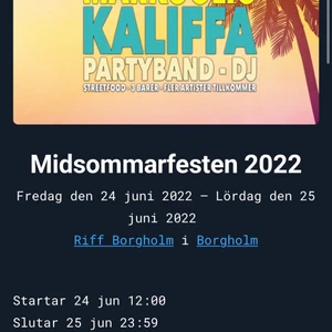 BILJETT MIDSOMMAR - Har råkat köpa biljett till fel dag. Så jag säljer två biljetter till midsommar festen i borgholm, på Riff. Biljetterna är till fredagen, alltså midsommarafton. Säljer biljetterna billigare än vad de kostar på hemsidan. 300kr/ biljett 🎟 