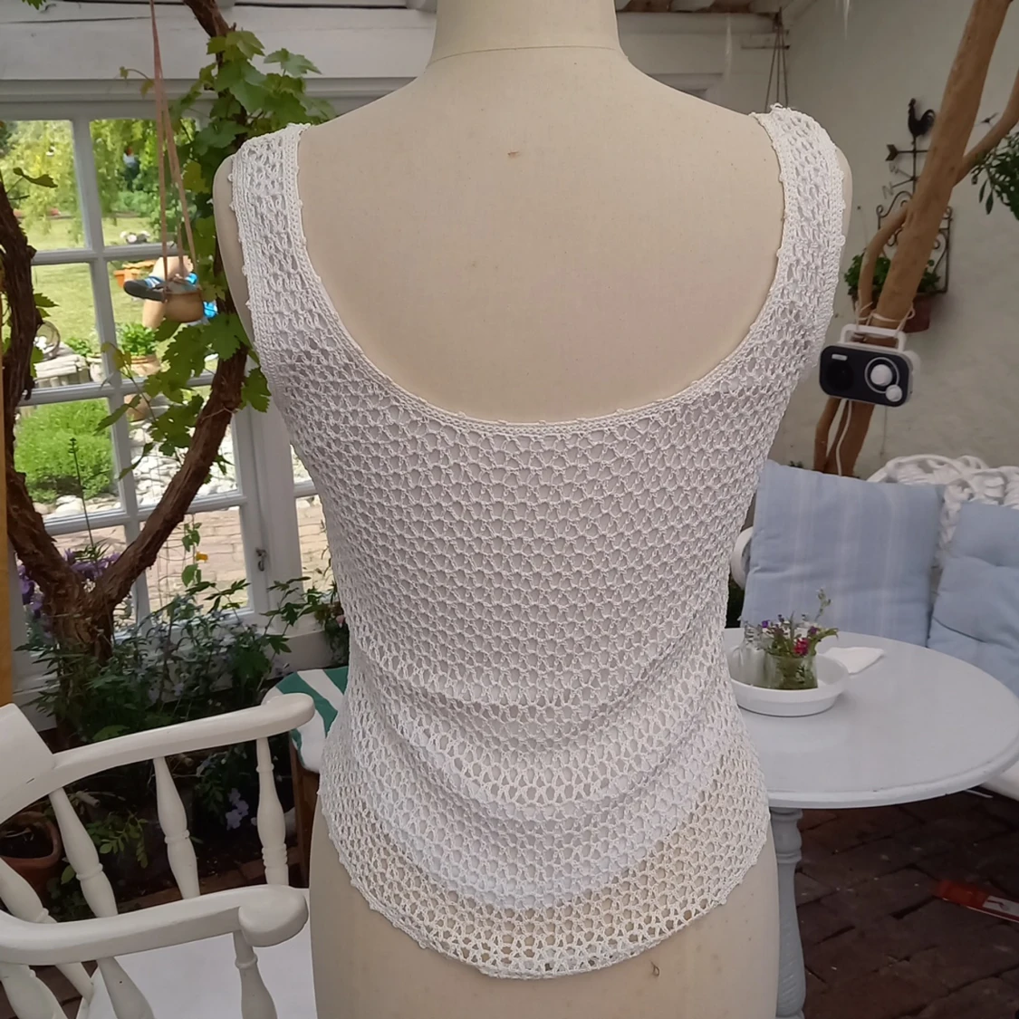 Virkad paljett topp/vit - 91