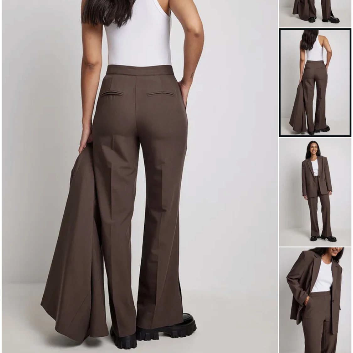 Bruna kostymbyxor med liten slits - 90