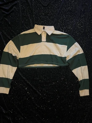 grön långärmad croptop  - väldigt gullig grön vit långärmad croptop, aldrig använd, bekväm och stilig