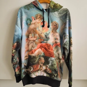 Luvtröja från Dolls Kill - Hoodie från Dolls Kills märke Current Mood. Det är renässansmålningar på hela tröjan. Rätt lång är den och oversized. Använd ett fåtal gånger så i jättebra skick. Står storlek XL men har sytt in den lite så sömmarna på insidan är inte så proffesionella.