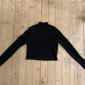 En svart långaärmad vanlig tröja med lite polokrage. Köpte på H&M för ca ett år sedan. Väldigt enkel, fin och ganska tajt. Nypris ca 150kr, säljer för 75kr. Frakt ingår inte i priset.