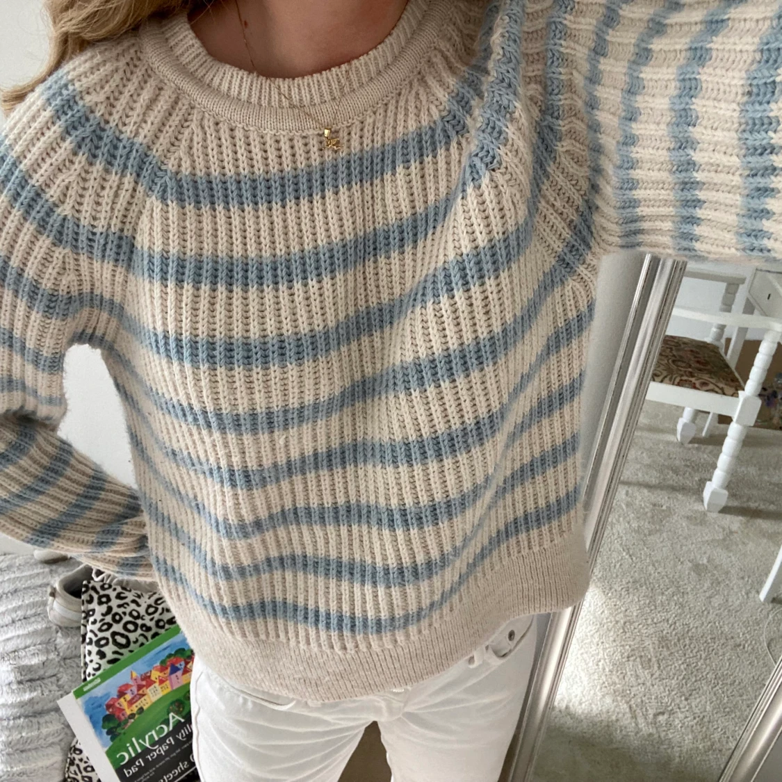 Randig stickad tröja - 90